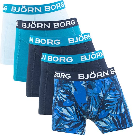 Bjorn Borg jongens cotton stretch 5P boxers basic jungle leaves blauw 170 176 bol