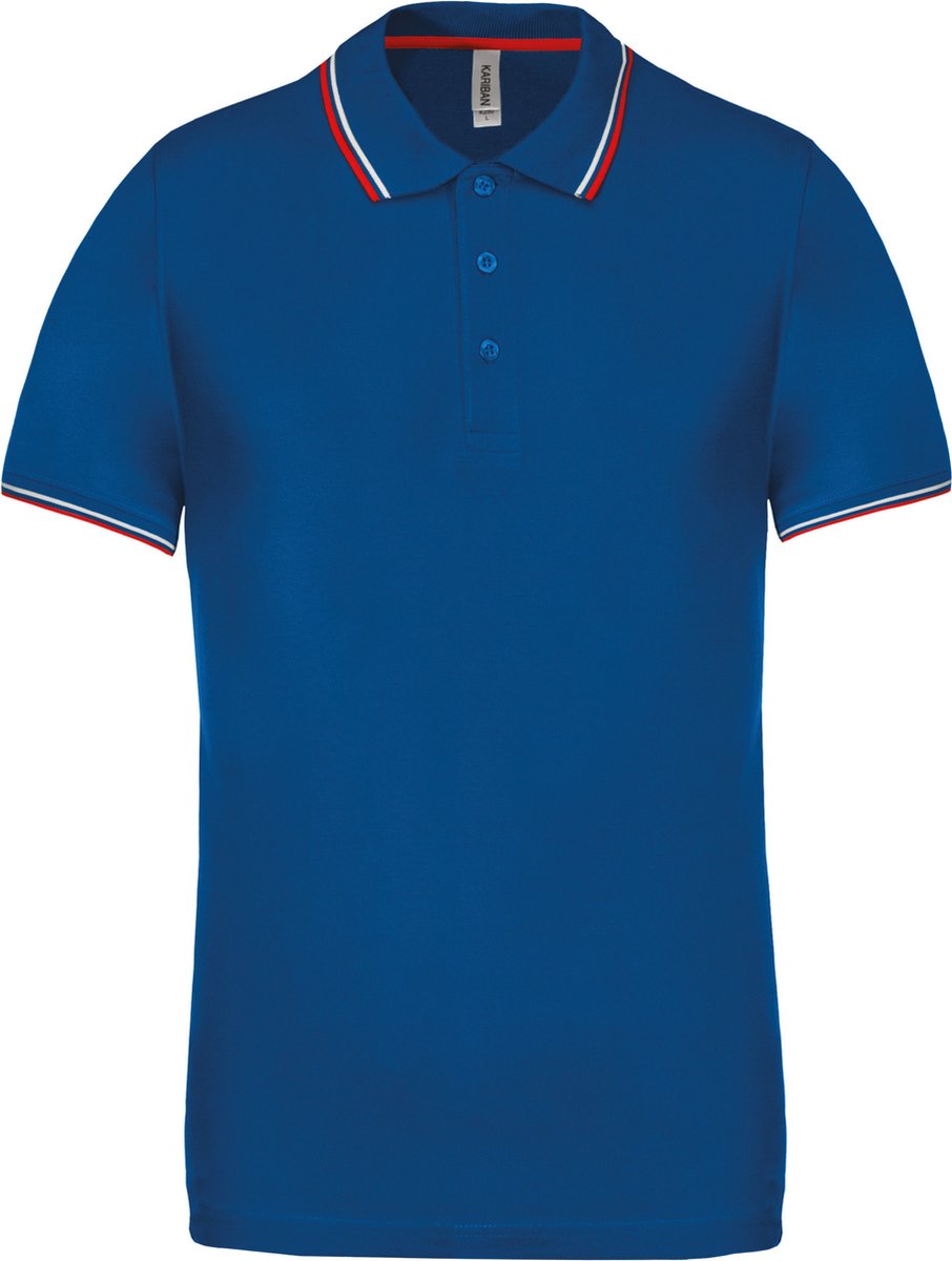 Heren Polo 'Pique' Kariban Collectie maat 3XL Kobaltblauw/Rood/Wit