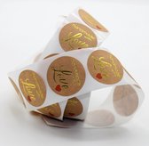 1 rol Stickers/Zelfklevers "Handmade with Love, GOLD" (per 500 Stickers/Zelfklevers)