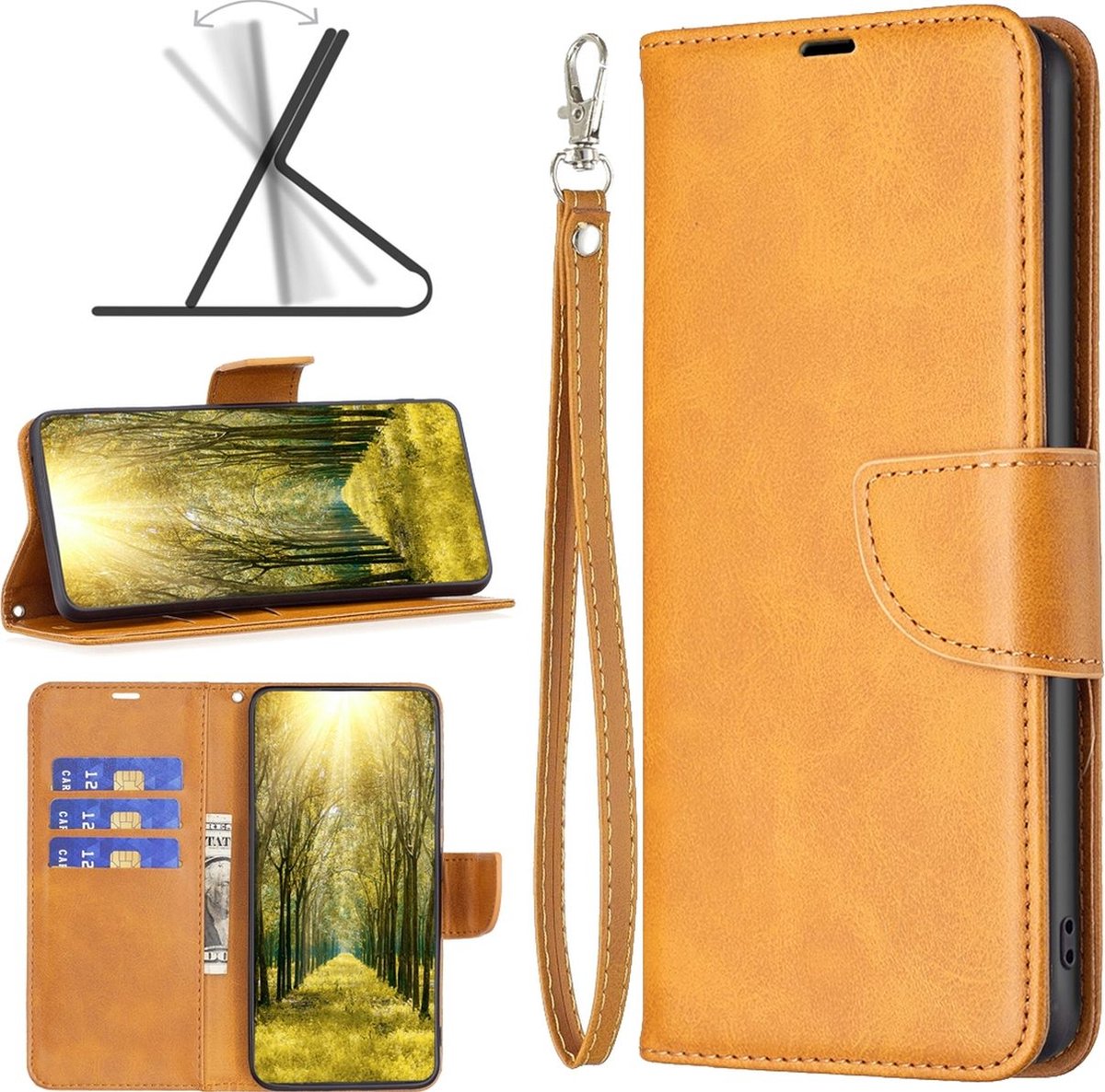 Mobigear Telefoonhoesje geschikt voor Nokia X30 Hoesje | Mobigear Excellent Bookcase Portemonnee | Pasjeshouder voor 3 Pasjes | Telefoonhoesje voor Pinpas / OV Kaart / Rijbewijs - Cognac