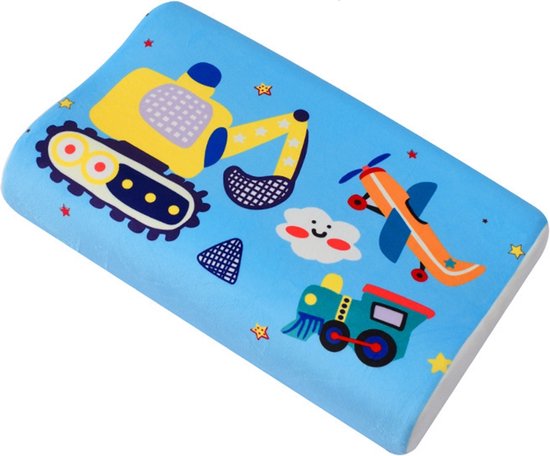 Geheugenkussen-cartoonpatroon voor kinderen-kinder kussen 50x30cm (blauw voertuigmodel)