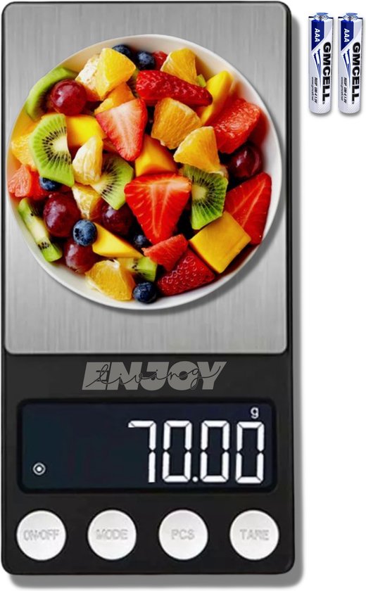 Digitale Keukenweegschaal- Precisie 0,1 tot 500 gram - incl. batterijen - Minimodel: 14.2 x 7.5 cm - Keukenweegschaal digitaal - Precisie Weegschaal