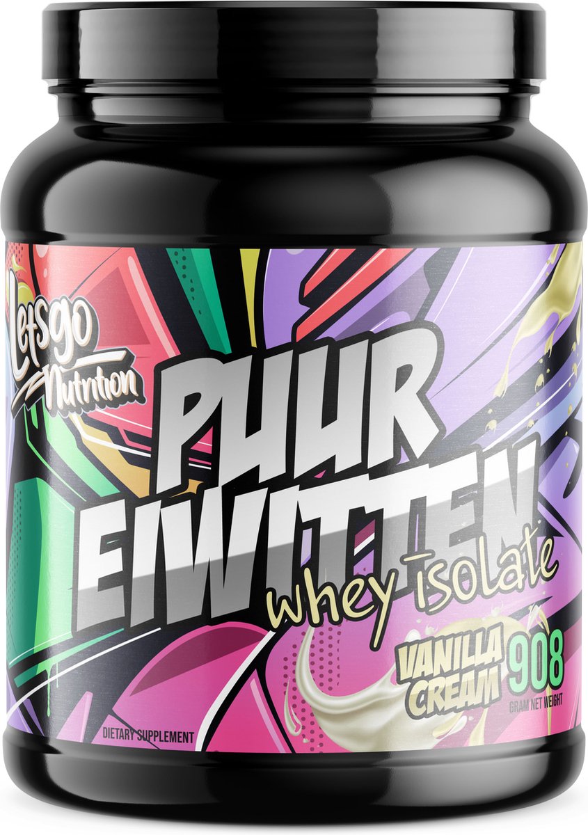 Letsgo Nutrition PUUR EIWITTEN - Whey Isolate Protein - Eiwitpoeder – Eiwitshake - Vanille - 908 gram
