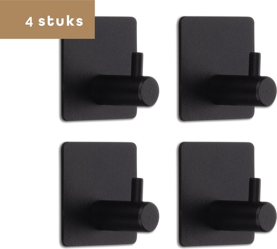 Vier zwarte haken op een rij. "4 stuks"