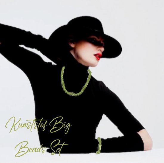Big Beads sieraden set - Ketting 46 cm + Armband 20 cm - Kunststof / Plexiglas - Transparant Blank Groen - Bruiloft Gala Feest - Volwassenen Tieners
