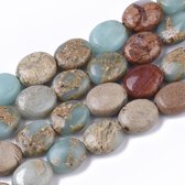Perles en pierre naturelle, Aqua Terra Jasper, perles ovales 10x8x4mm, trou 1mm. Par cordon d'environ 38cm.