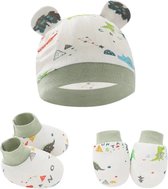 Baby Berliée - Baby Newborn Muts - Krabwantjes - Slofjes - Pasgeboren Setje - Giftset - Groen - Mini Dinosaurus