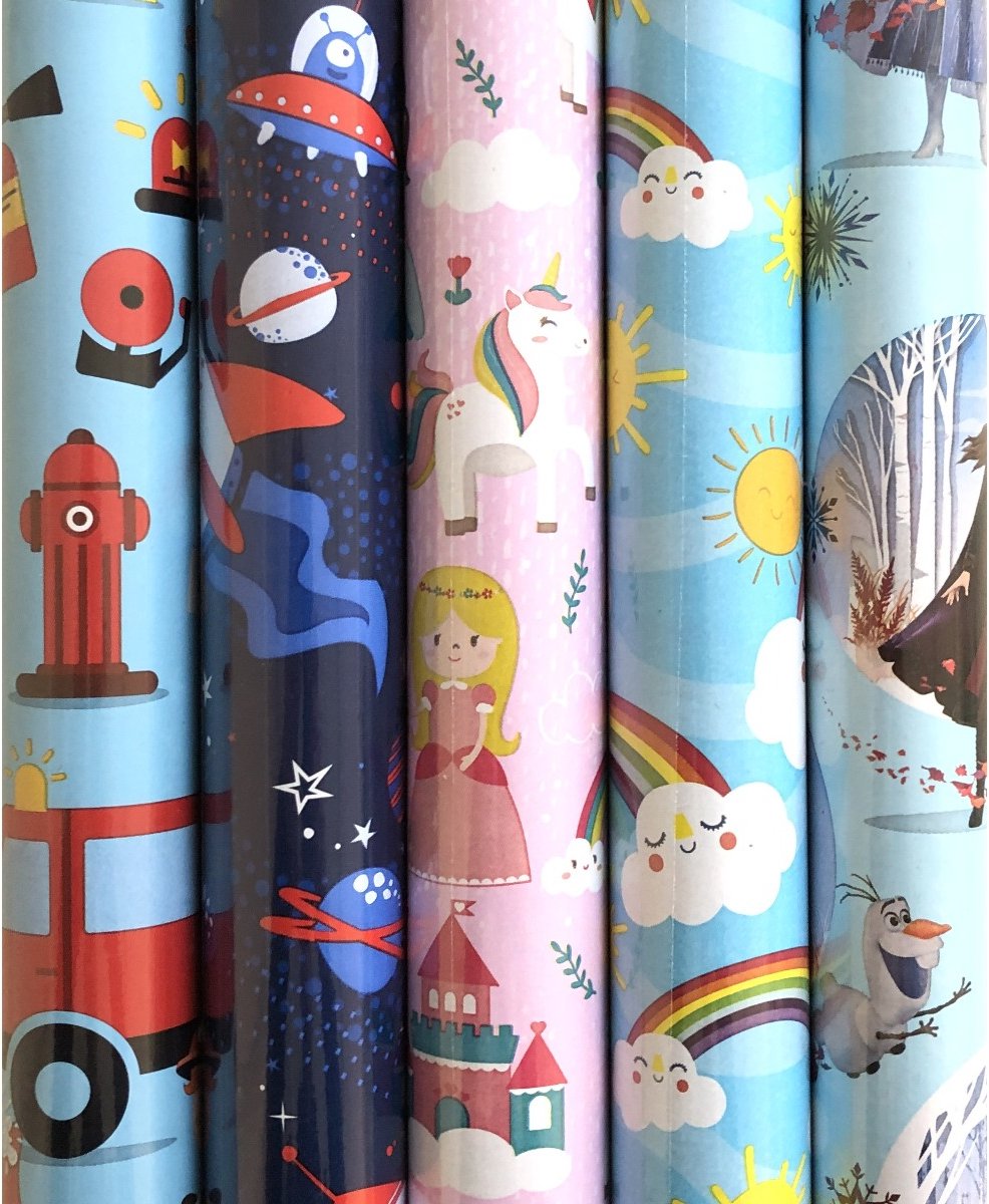 Assortiment Cadeaupapier - Inpakpapier voor kinderen - 5 mtr x 70 cm - 5 rollen