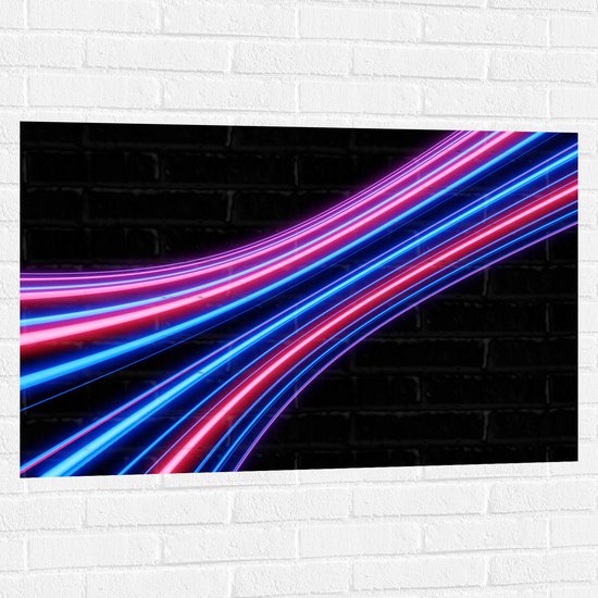 Muursticker - Cirkelvormige Roze, Paarse en Blauwe Neon Strepen - 105x70 cm Foto op Muursticker