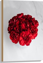 Hout - Boeket Rode Bloemen op Witte Achtergrond - 50x75 cm - 9 mm dik - Foto op Hout (Met Ophangsysteem)