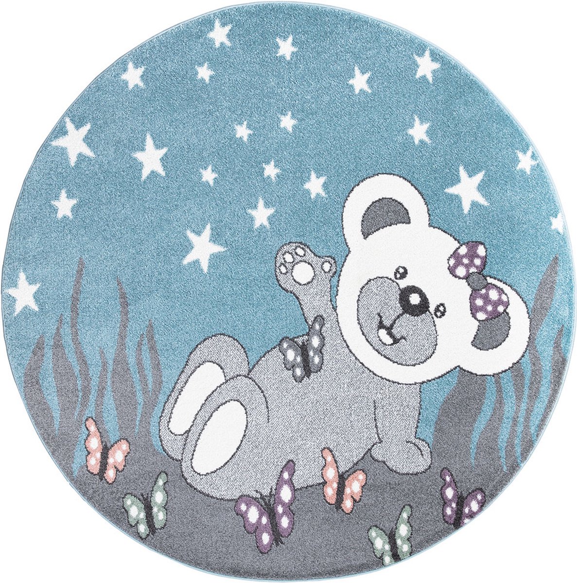 Muratap Vloerkleed Kids Olifant Blauw 80x150 Cm - Laagpolig Kindertapijt OEKO-TEX | Zacht & Veilig Voor Baby- En Kinderkamer