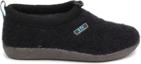 Qfit Cato Zwart wol pantoffel (Maat - 40, Kleur - Zwart)