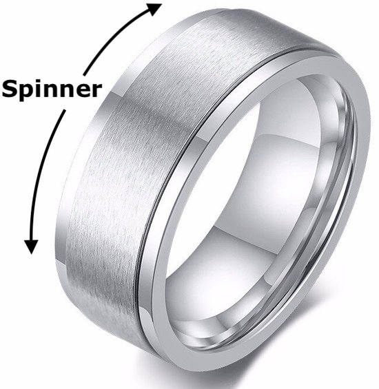 Fidget Ring Zilver kleurig - Anxiety Ring - Fidget Toy Om Je Vinger! - Staal - Ringen Heren Dames - Vaderdag Cadeau Geschenk - Mannen Cadeautjes Accesoires