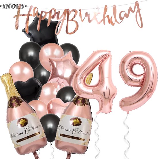 49 Jaar Verjaardag Cijferballon 49 - Feestpakket Snoes Ballonnen Pop The Bottles - Rose Zwart Versiering