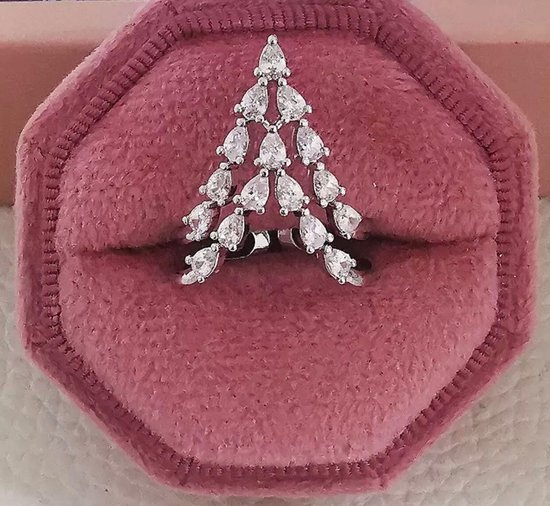 Zilveren Kerstboom Ring Rhodium