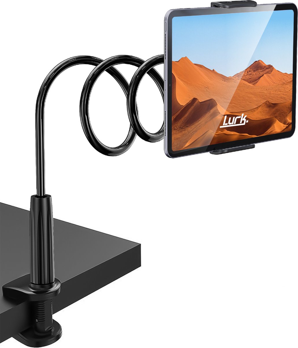 LURK® Tablethouder flexibel en verstelbaar - Telefoonhouder Ergonomisch – 70cm lang - 4 tot 11 inch – Universeel - Zwart