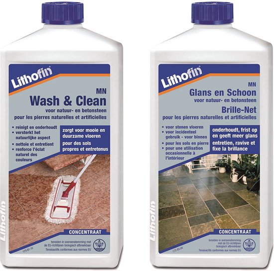 Lithofin MN Voordeelpakket - Wash en Clean & Glans en Schoon - NATUURSTEEN - 2 x 1L