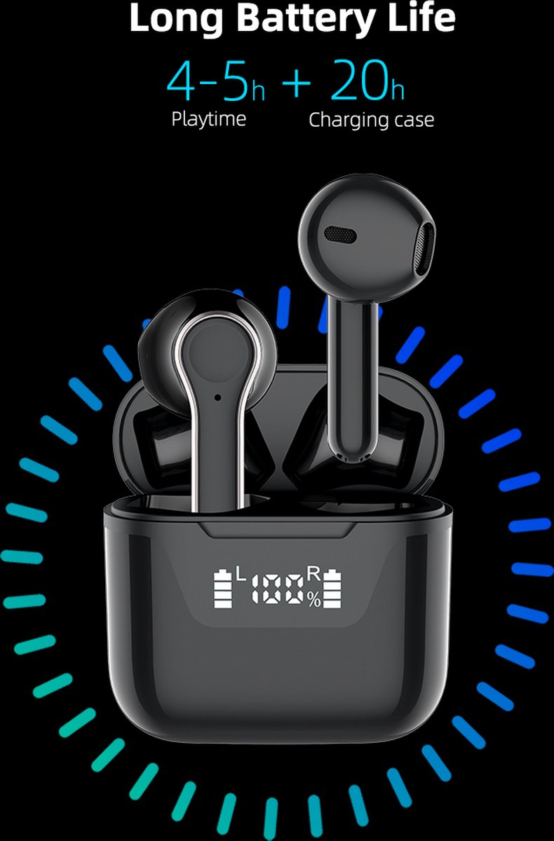 Wireless Earbuds -bleutooth 5.1 snel opladen - beschikbaar voor Apple & Android - Zwart