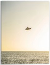 WallClassics - Dibond - Vliegtuig Vliegend boven Water met Boeien bij Lichtkleurige Lucht - 30x40 cm Foto op Aluminium (Met Ophangsysteem)