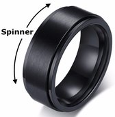 Fidget Ring Zwart - Anxiety Ring - Fidget Toy Om Je Vinger! - Staal - Ringen Heren Dames - Schoencadeautjes Sinterklaas Jongen - Cadeaus Mannen