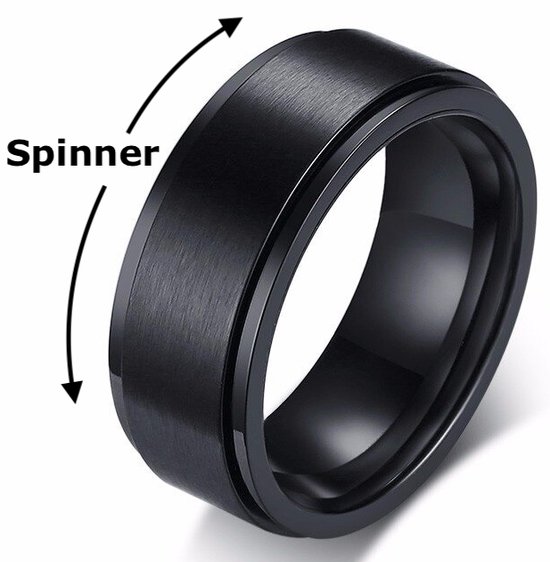 Fidget Ring Zwart - Anxiety Ring - Staal - Ringen Heren Dames - Cadeau voor Man - Mannen Cadeautjes