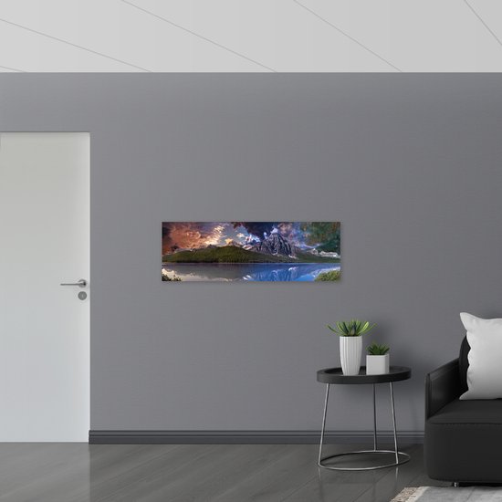 WallClassics - Verre Acrylique - Univers au-dessus de la Forêt sur les Montagnes près des Rochers sur l' Water - 120x40 cm Photo sur Verre Acrylique (avec système de suspension)