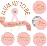 Babyshower set met sjerp, diadeem, rozet en buttons rosé goud 8-delig - babyshower - genderreveal - sjerp - button - zwanger - geboorte