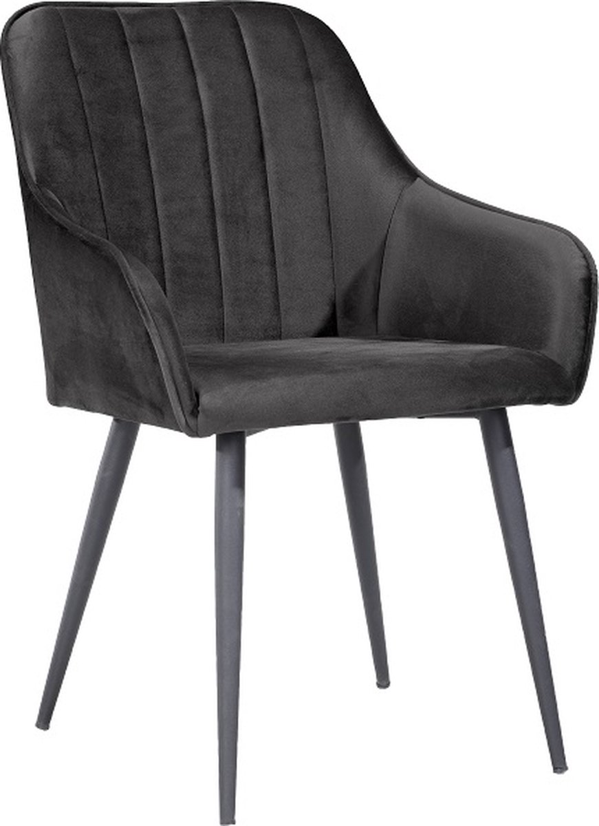 Soph & Tess - Modena Eetkamerstoel - Zwart - Fluweel - Velvet - Industrieel - Met armleuning