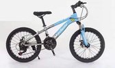 Mountainbike -Jeugdfiets - Fiets-gemaakt van ultra licht aluminium-Versnellingen 21 Shimano- 21 Speed- 20 inch - Voor jongens en meisjes - Zilver en Blauw
