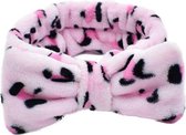 Betty's Cosmetische Hoofdband - Hoofdbanden voor Vrouwen - Hoofdband voor Wassen Gezicht - Elastische Strik Haarbanden - Koraal Fleece Vrouwen - Meisjes Hoofdband voor Make-up - Douche - Sport - Leopard Roze