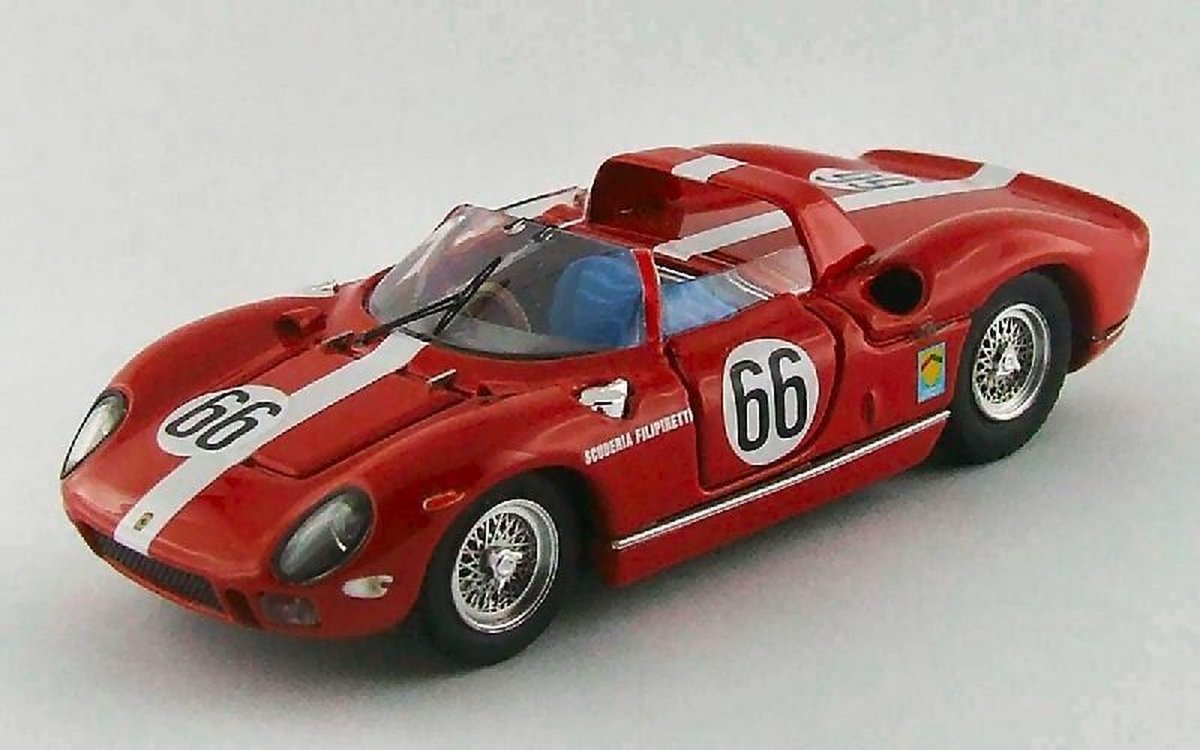 De 1:43 Diecast Modelcar van de Ferrari 365P Spider #66 van de 1000km Monza in 1965. De coureurs waren Muller en Spychiger. De fabrikant van het schaalmodel is Art-Model. Dit model is alleen online verkrijgbaar