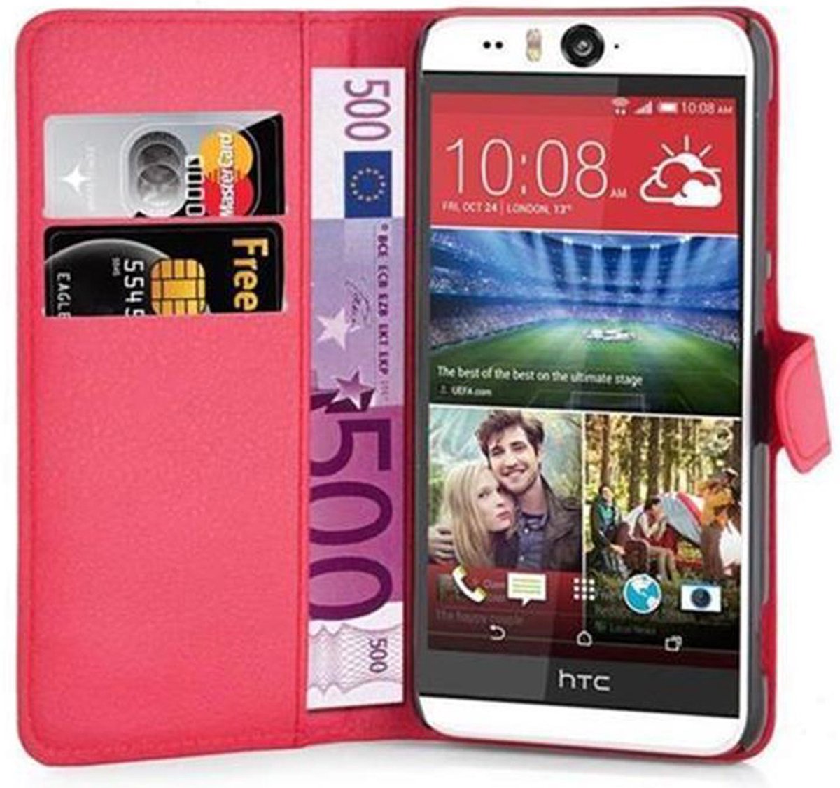 Cadorabo Hoesje geschikt voor HTC Desire EYE in KARMIJN ROOD - Beschermhoes met magnetische sluiting, standfunctie en kaartvakje Book Case Cover Etui