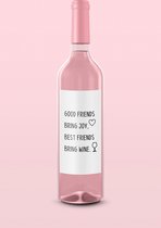 Wijnfles etiketten. 5 stuks- Good friends bring joy- best friends bring wine. Verjaardagfeest - 50 jaar- Sarah- Wijntje