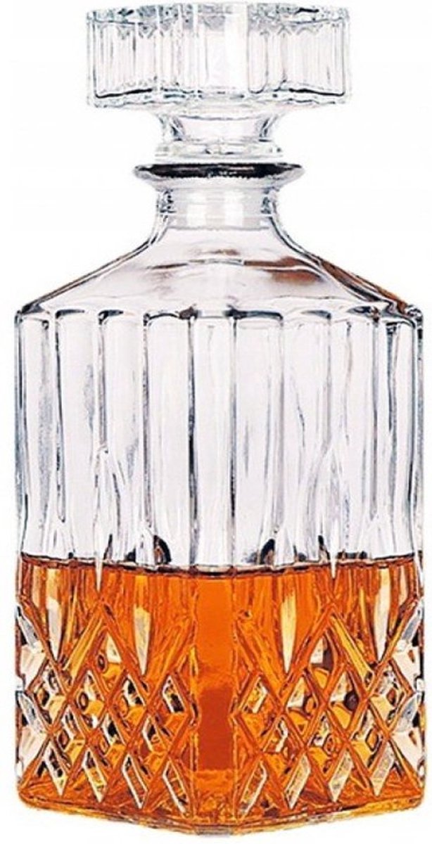 Whiskey karaf | geslepen glas | decanter fles | sterke drank bewaarfles met stopper dop | 8,5 x 8,5 x 23 cm | 1L