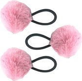 Fako Fashion® - Elastiques Cheveux Avec Pompon - Ø 5cm - Epaisseur 4mm - 3 Pièces - Rose