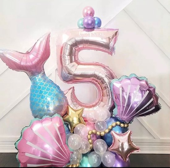 Zeemeermin ballon - 3 jaar - 33 Stuks - Mermaid - De kleine zeemeermin / The little Mermaid - Verjaardag versiering - Kinderfeestje Zeemeermin -Roze ballon - Blauwe ballon - Turquoise ballon - Paarse ballon - Helium ballon - Feestpakket