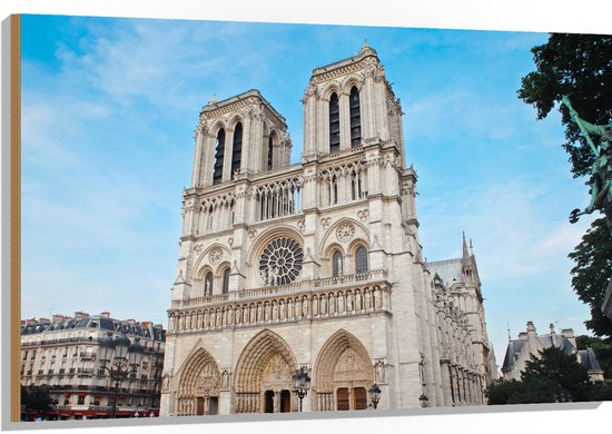 WallClassics - Hout - Notre-Dame Kathedraal - Parijs - 120x80 cm - 9 mm dik - Foto op Hout (Met Ophangsysteem)