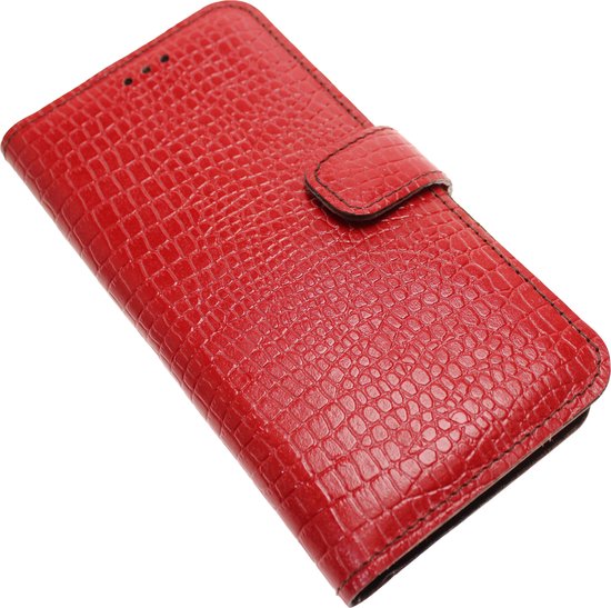 Made-NL Handgemakte ( Geschikt voor Apple iPhone SE/20/22 ) book case Rood krokoillenprint reliëf kalfsleer robuuste hoesje