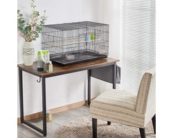Papa Simba Vliegkooi met extra veel ruimte, met uittrekbare lade en houten zitstangen voor papegaaien, parkieten en andere vogels, vliegkooi, zwart , HMTM-BC-10007-Black