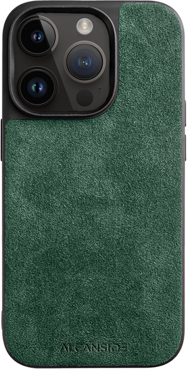 ALCANSIDE® Alcantara Hoesje Cover - Geschikt voor Apple iPhone 14 Pro Max - Gemaakt van Alcantara Leer - Hoesje - Midnight Green - Groen - Donkergroen