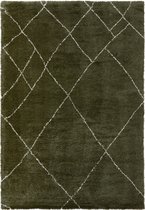 Hoogpolig Berber vloerkleed - Lines - Groen/Crème - 200x290cm - Dikke Kwaliteit - Mrcarpet