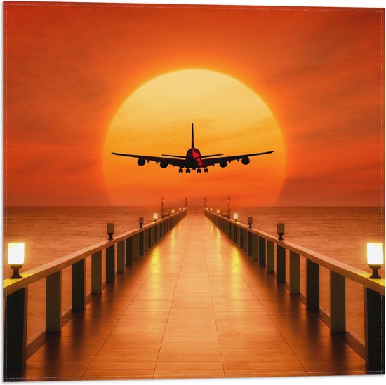 WallClassics - Vlag - Vliegtuig boven stijger richting de Zon - 50x50 cm Foto op Polyester Vlag