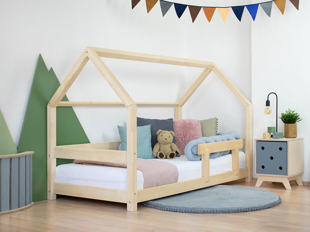 Children's House Bed TERY with Firm Bed Guard - Grey - 80 x 160 cm
