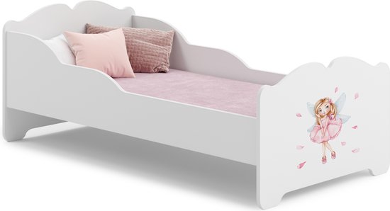 KOBI Kinderbed Fala 140x70 met lade voor wit beddengoed, afbeeldingen meisjes onehoorn