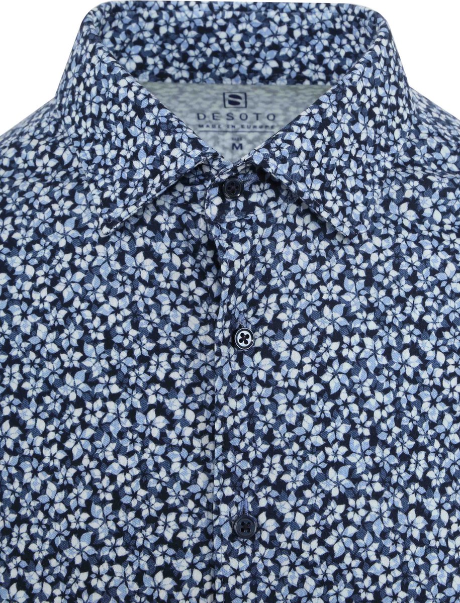 Desoto - Overhemd Bloemen Blauw - Maat XL - Slim-fit