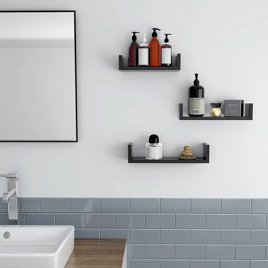 EUGAD Wandrek, set van 3, zwevende plank, wit, fotolijst voor woonkamer, slaapkamer, badkamer, keuken, 40 x 5 x 12 cm