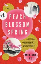 Boekomslag: "Peach Blossom Spring" met roze bloesems, een boom en een citaat van Georgia Hunter.