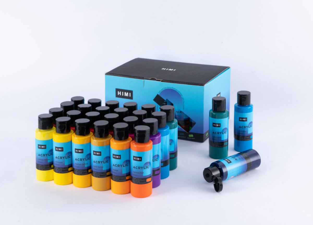 HIMI - Acrylverf set - 60ml flesjes met flip top deksel - 24 kleuren