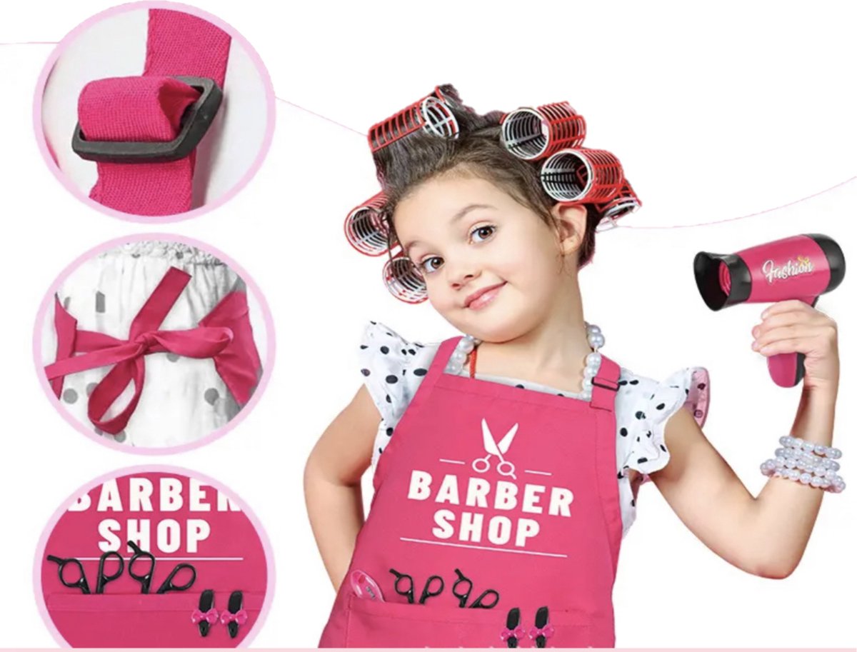Set Coiffure Enfant Fille Jouet avec Sèche Cheveux Fer à Friser Miroir  Peigne Tablier Coiffeur Accessoires