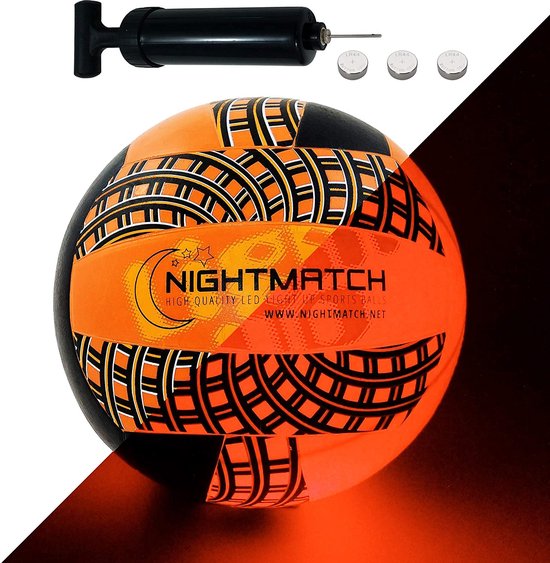 Nightmatch LED Lichtgevende Volleybal - Mesh Print Editie - Inclusief Ballenpomp en Reservebatterijen - Officiële Grootte & Gewicht (Wit/Oranje)